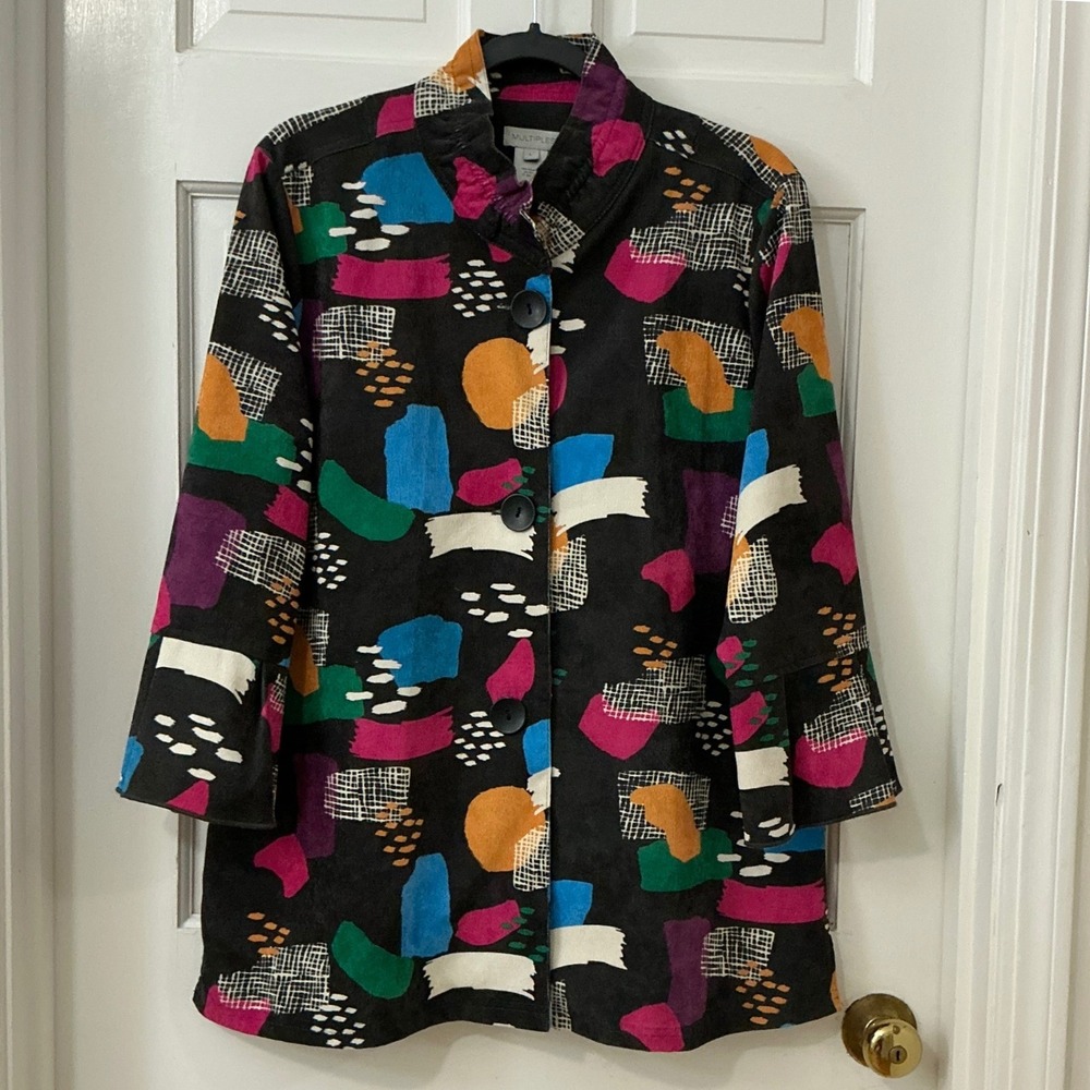 Multiples Art To Wear Jacket L Textured Abstract Art Teacher Shacket Colorful